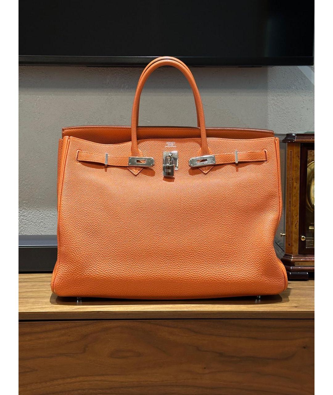 HERMES Оранжевая кожаная сумка с короткими ручками, фото 6