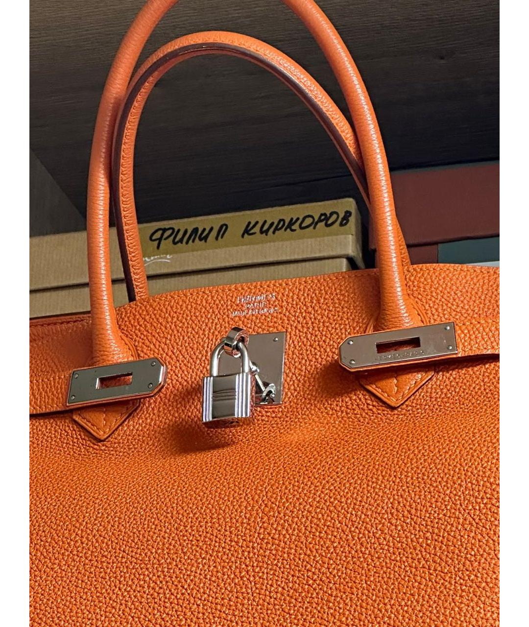 HERMES Оранжевая кожаная сумка с короткими ручками, фото 5
