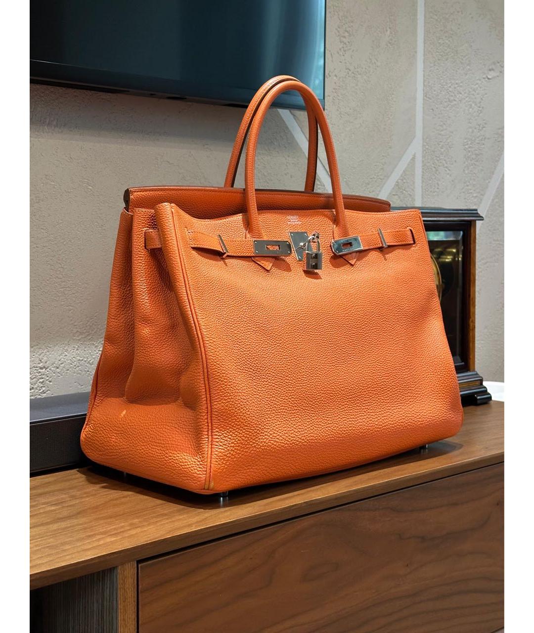 HERMES Оранжевая кожаная сумка с короткими ручками, фото 2