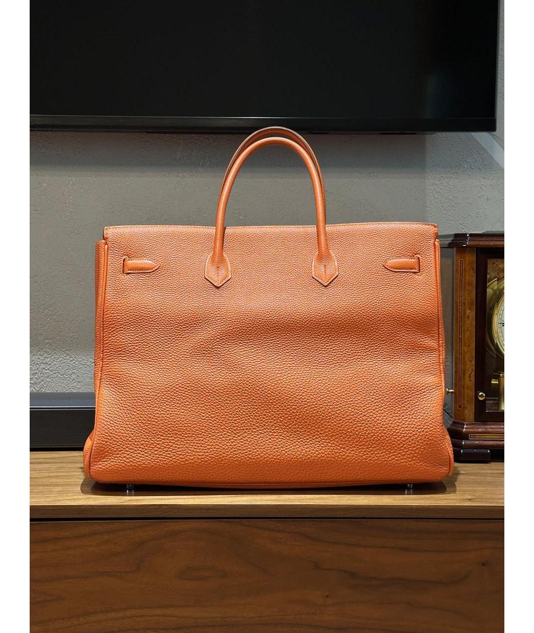 HERMES Оранжевая кожаная сумка с короткими ручками, фото 3