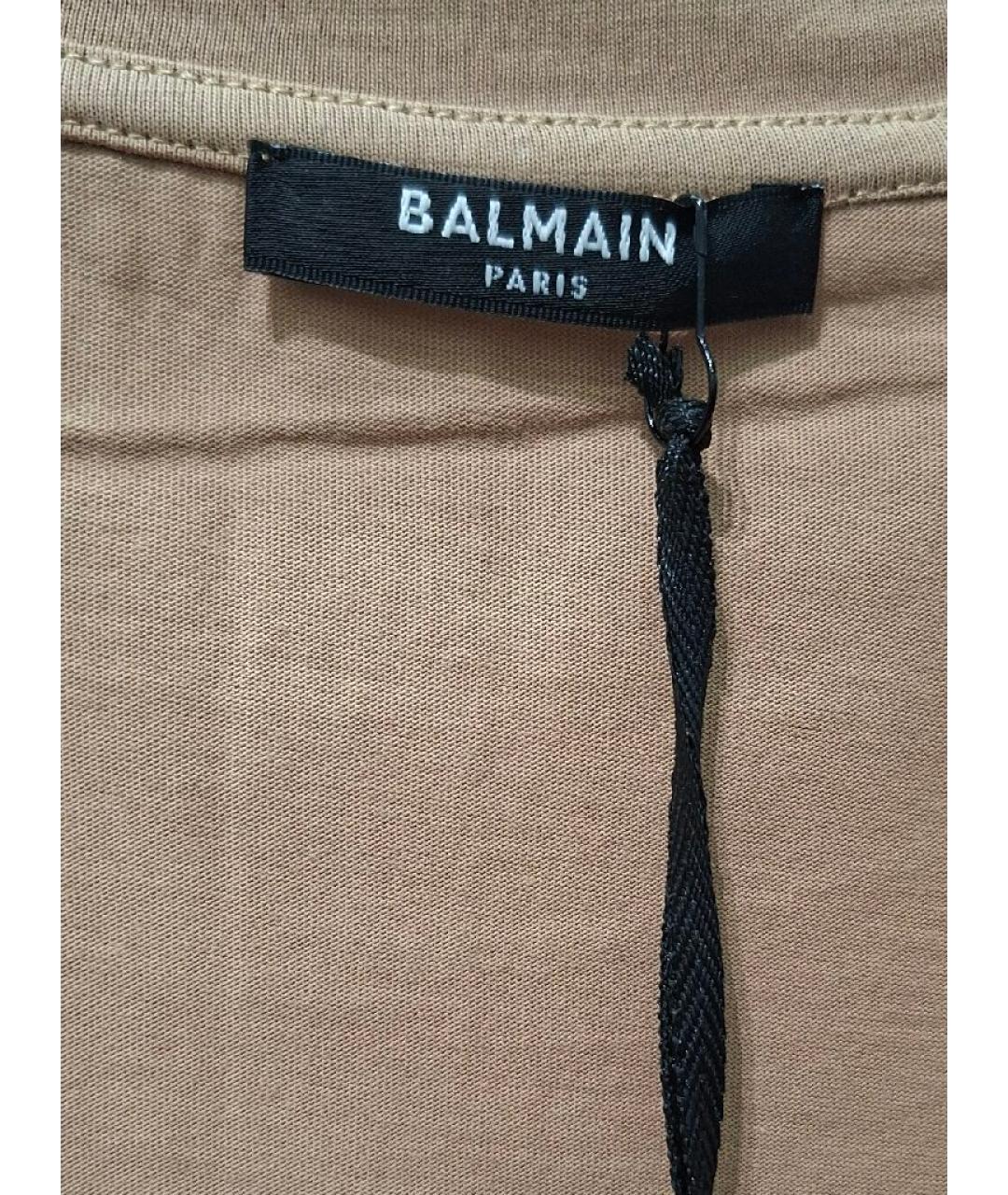 BALMAIN Бежевая хлопковая футболка, фото 4