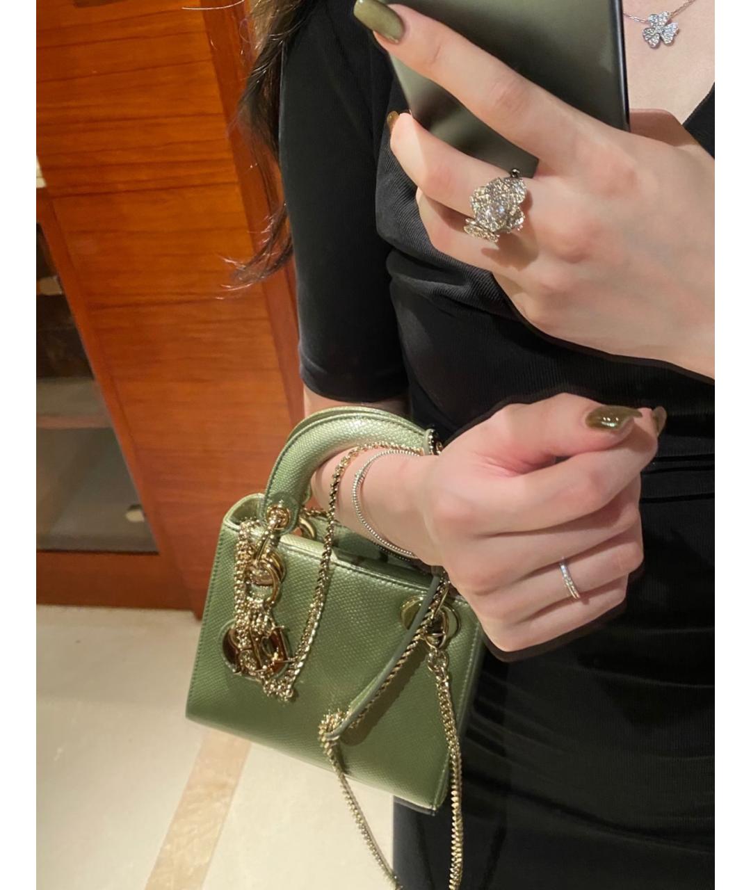 CHRISTIAN DIOR Зеленая кожаная сумка с короткими ручками, фото 7