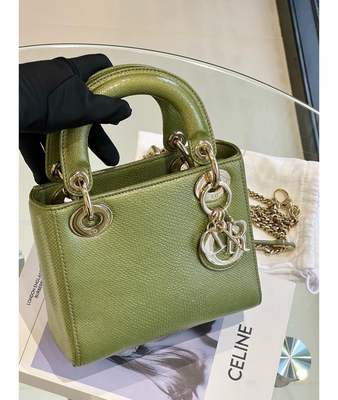 CHRISTIAN DIOR Зеленая кожаная сумка с короткими ручками, фото 2