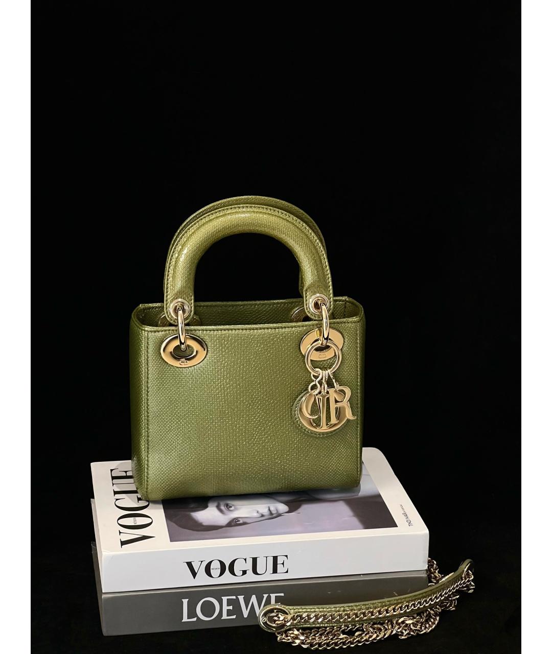 CHRISTIAN DIOR Зеленая кожаная сумка с короткими ручками, фото 8