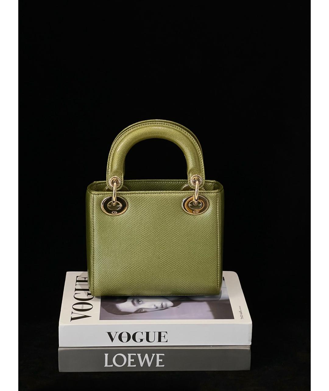 CHRISTIAN DIOR Зеленая кожаная сумка с короткими ручками, фото 3