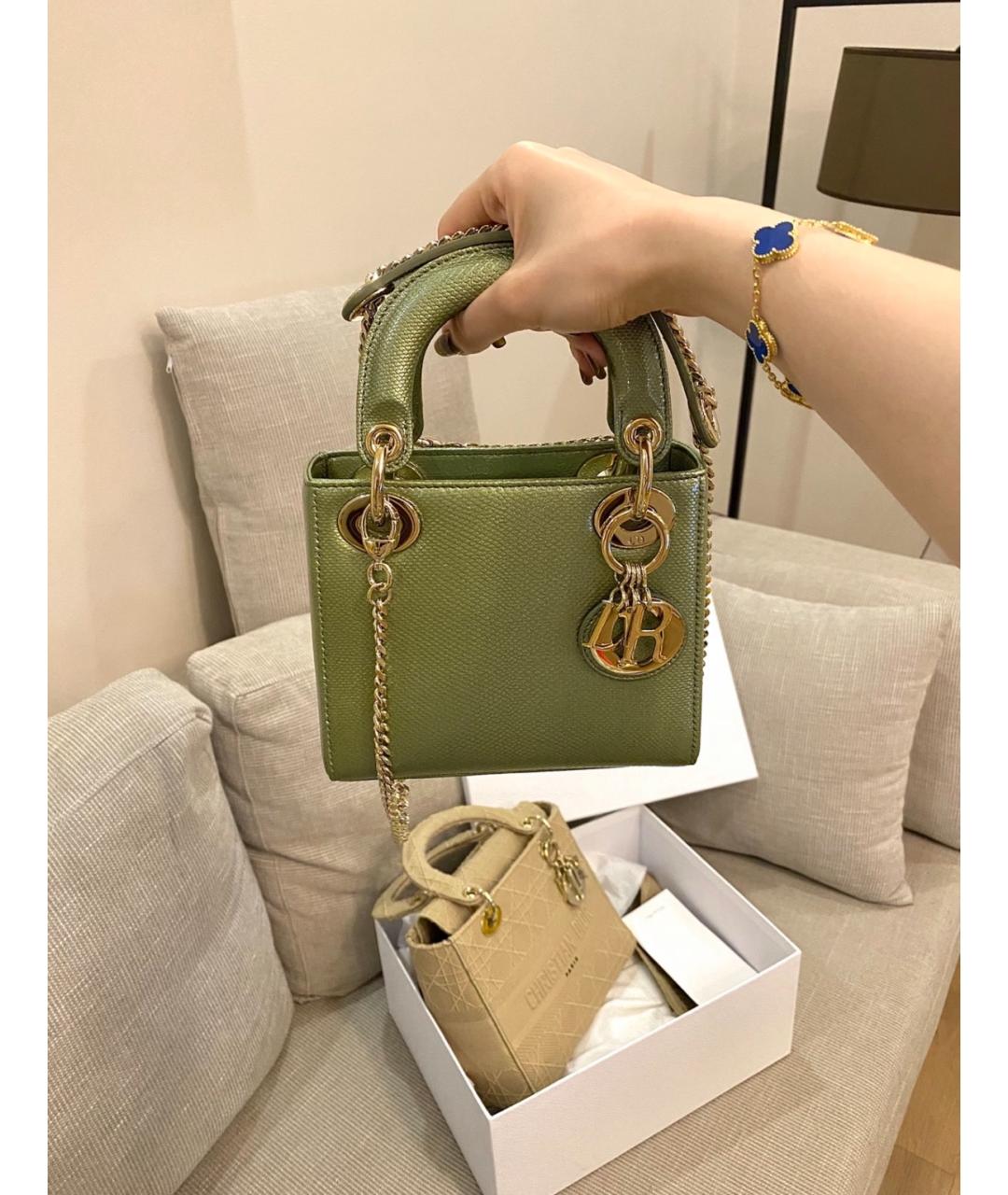 CHRISTIAN DIOR Зеленая кожаная сумка с короткими ручками, фото 6