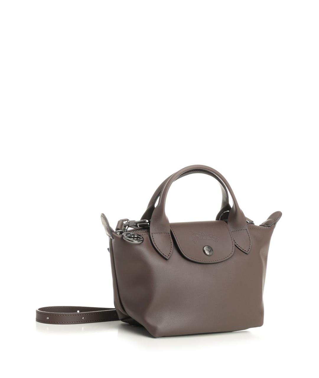 LONGCHAMP Коричневая кожаная сумка с короткими ручками, фото 2