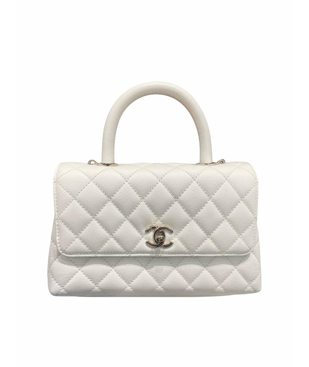 CHANEL Белая кожаная сумка с короткими ручками, фото 1