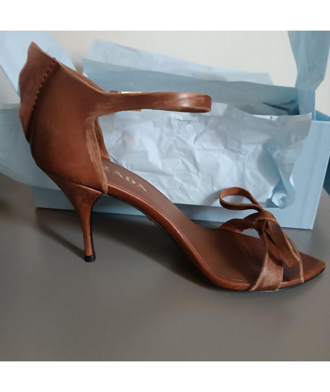 PRADA Коричневые кожаные босоножки, фото 7