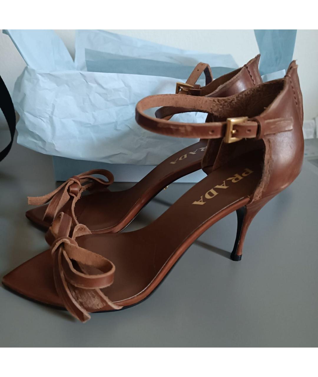 PRADA Коричневые кожаные босоножки, фото 3