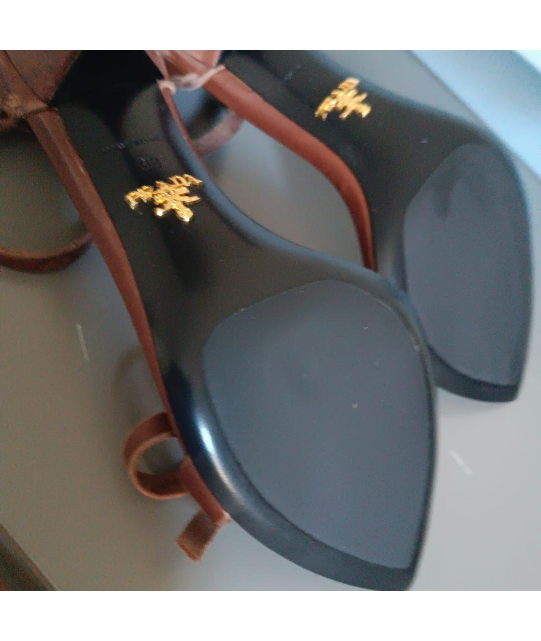 PRADA Коричневые кожаные босоножки, фото 5