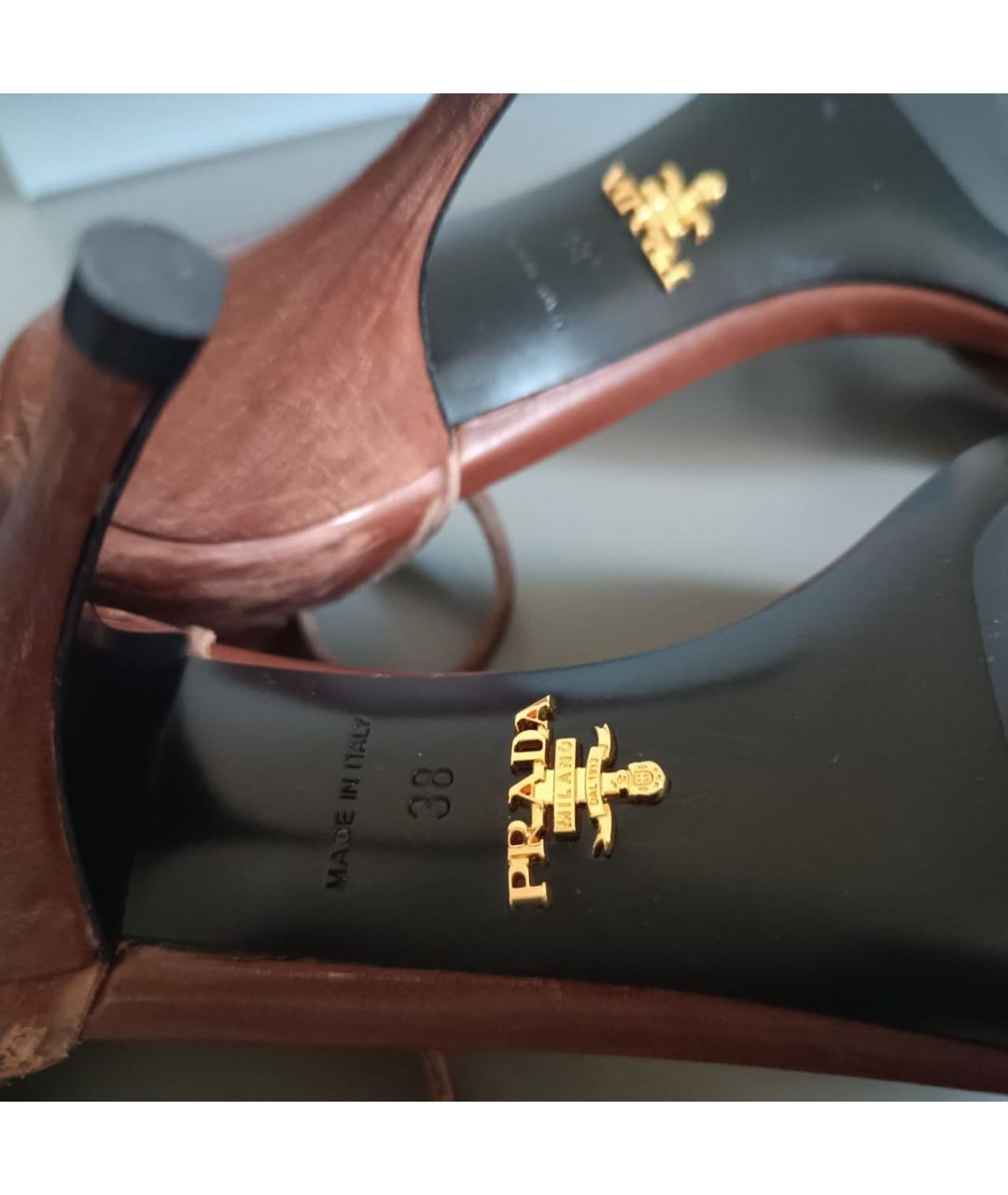 PRADA Коричневые кожаные босоножки, фото 6