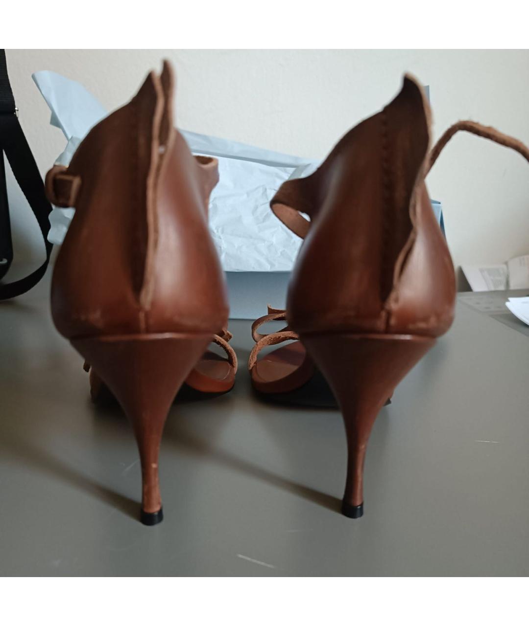 PRADA Коричневые кожаные босоножки, фото 4