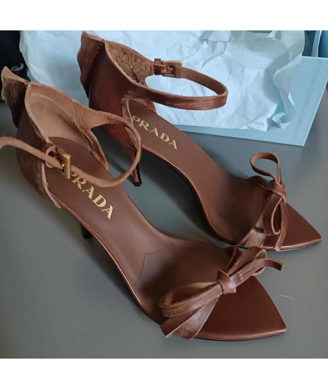 PRADA Коричневые кожаные босоножки, фото 2