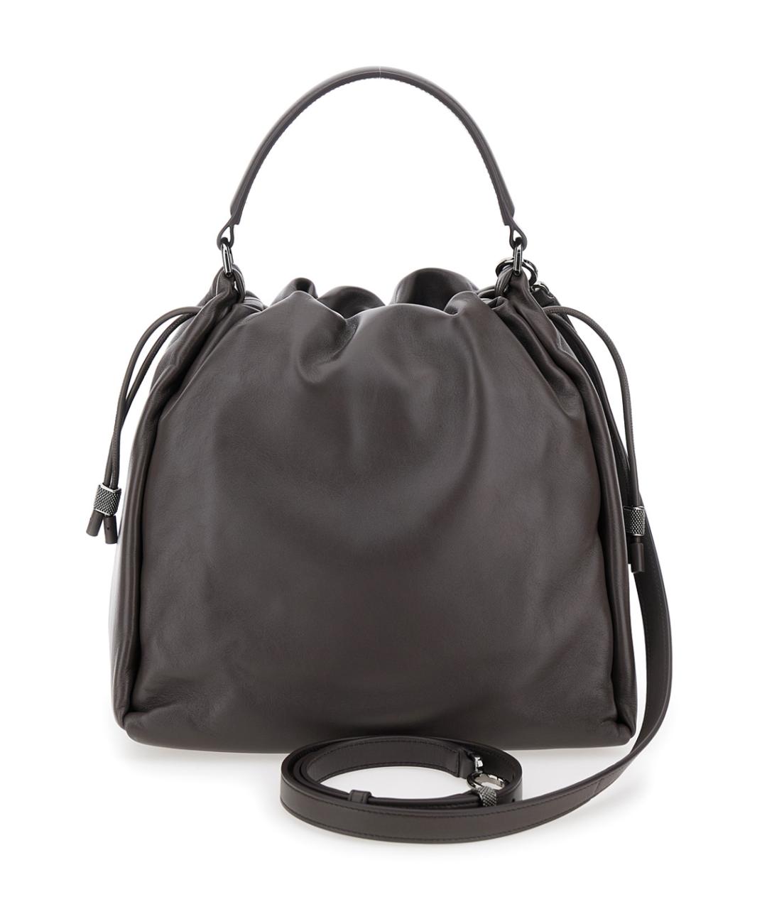 BRUNELLO CUCINELLI Коричневая кожаная сумка с короткими ручками, фото 2