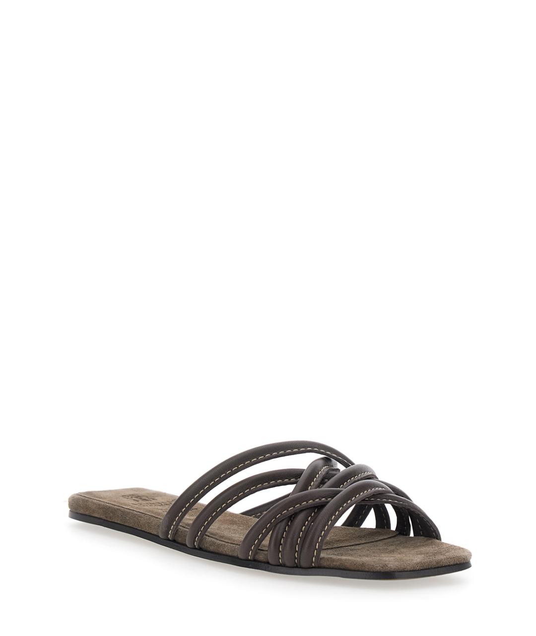 BRUNELLO CUCINELLI Коричневые замшевые шлепанцы, фото 2