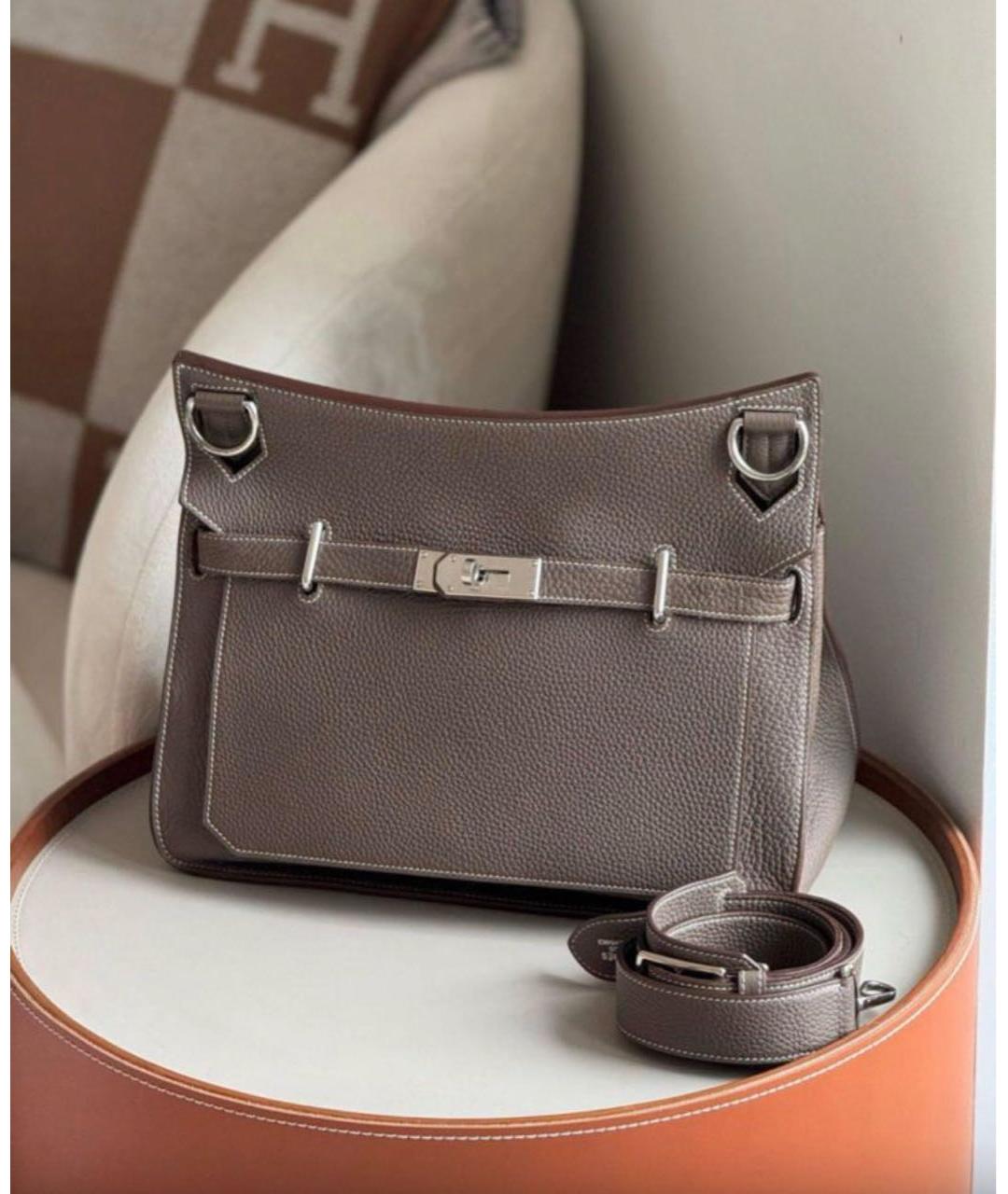 HERMES Серая кожаная сумка через плечо, фото 4