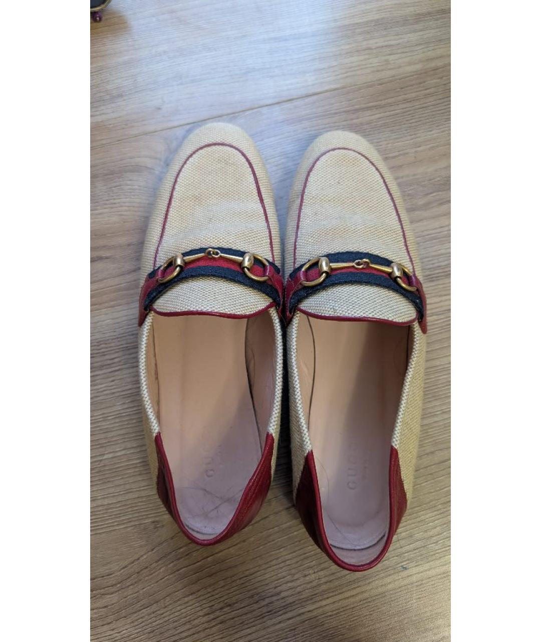 GUCCI Бежевые текстильные лоферы, фото 3