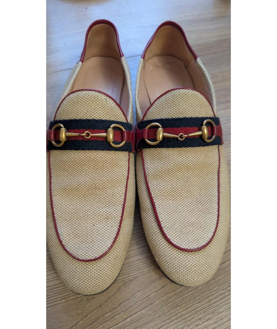 GUCCI Бежевые текстильные лоферы, фото 2