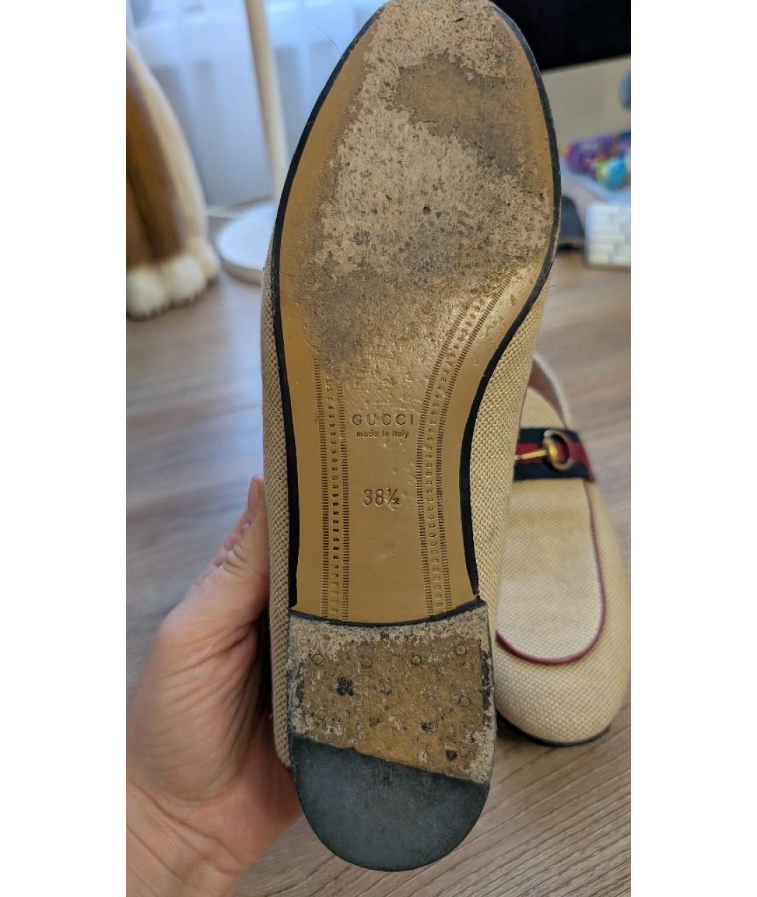 GUCCI Бежевые текстильные лоферы, фото 6