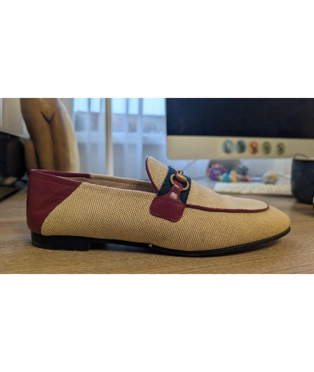 GUCCI Бежевые текстильные лоферы, фото 7