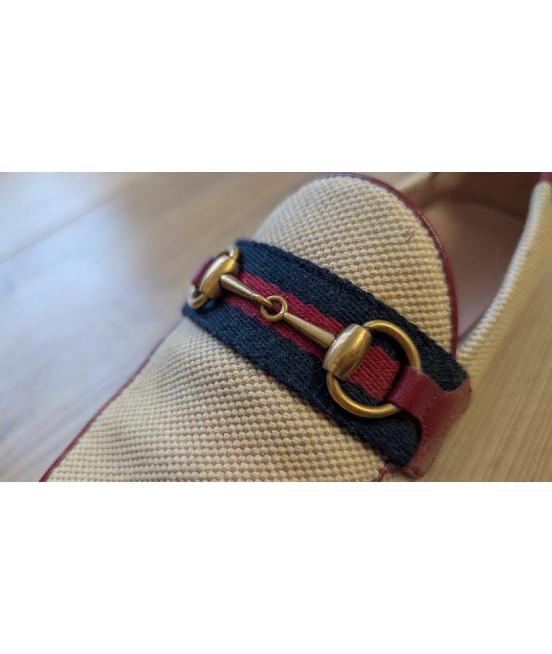 GUCCI Бежевые текстильные лоферы, фото 5