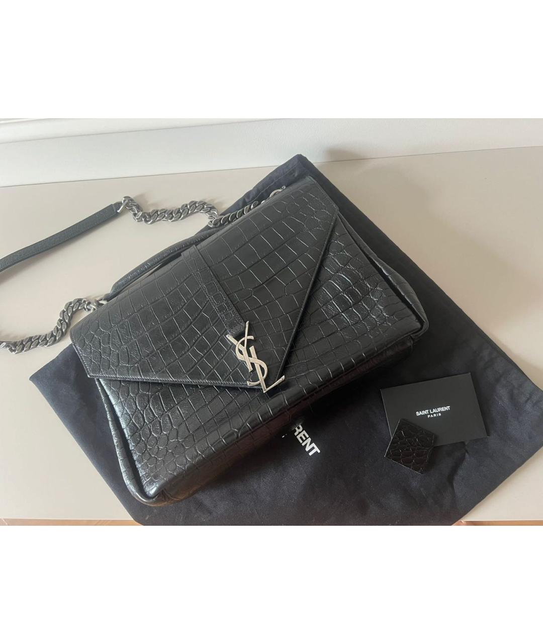 SAINT LAURENT Черная кожаная сумка тоут, фото 2