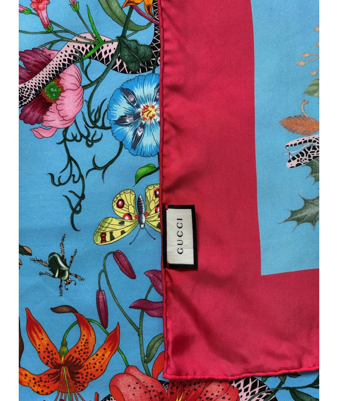 GUCCI Голубой шелковый платок, фото 3