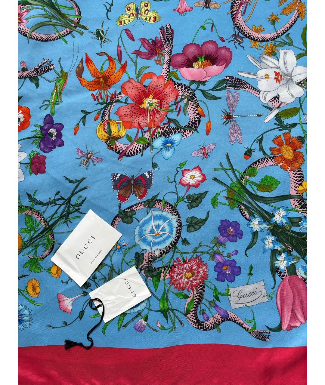 GUCCI Голубой шелковый платок, фото 5
