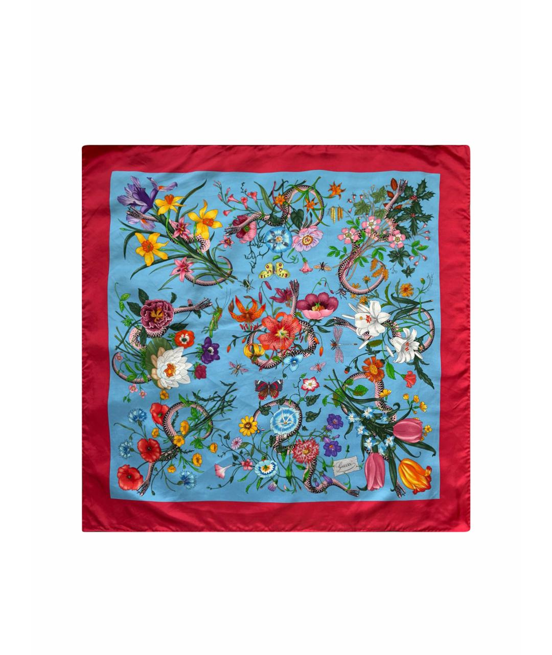 GUCCI Голубой шелковый платок, фото 1
