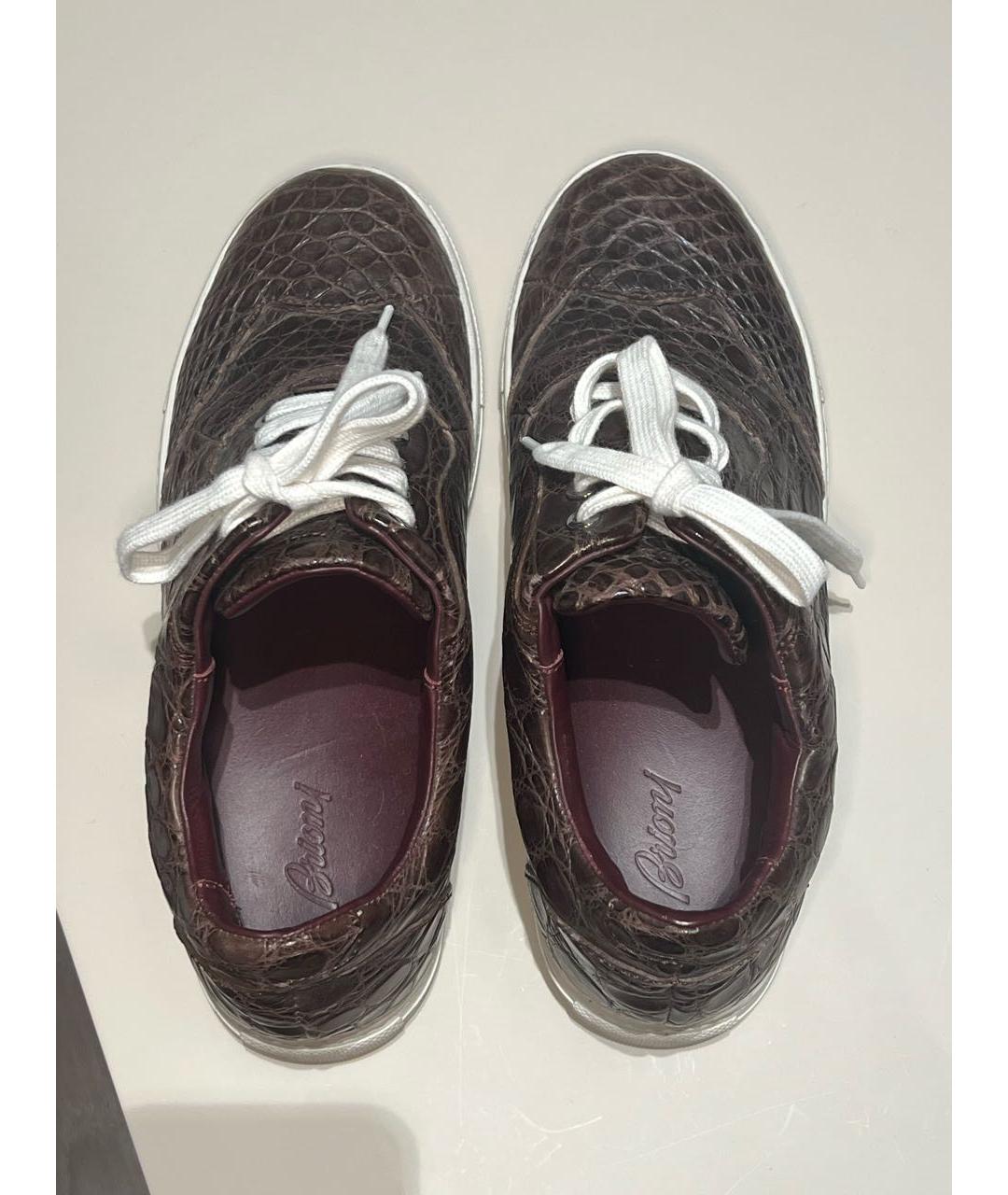 BRIONI Коричневые кожаные низкие кроссовки / кеды, фото 3