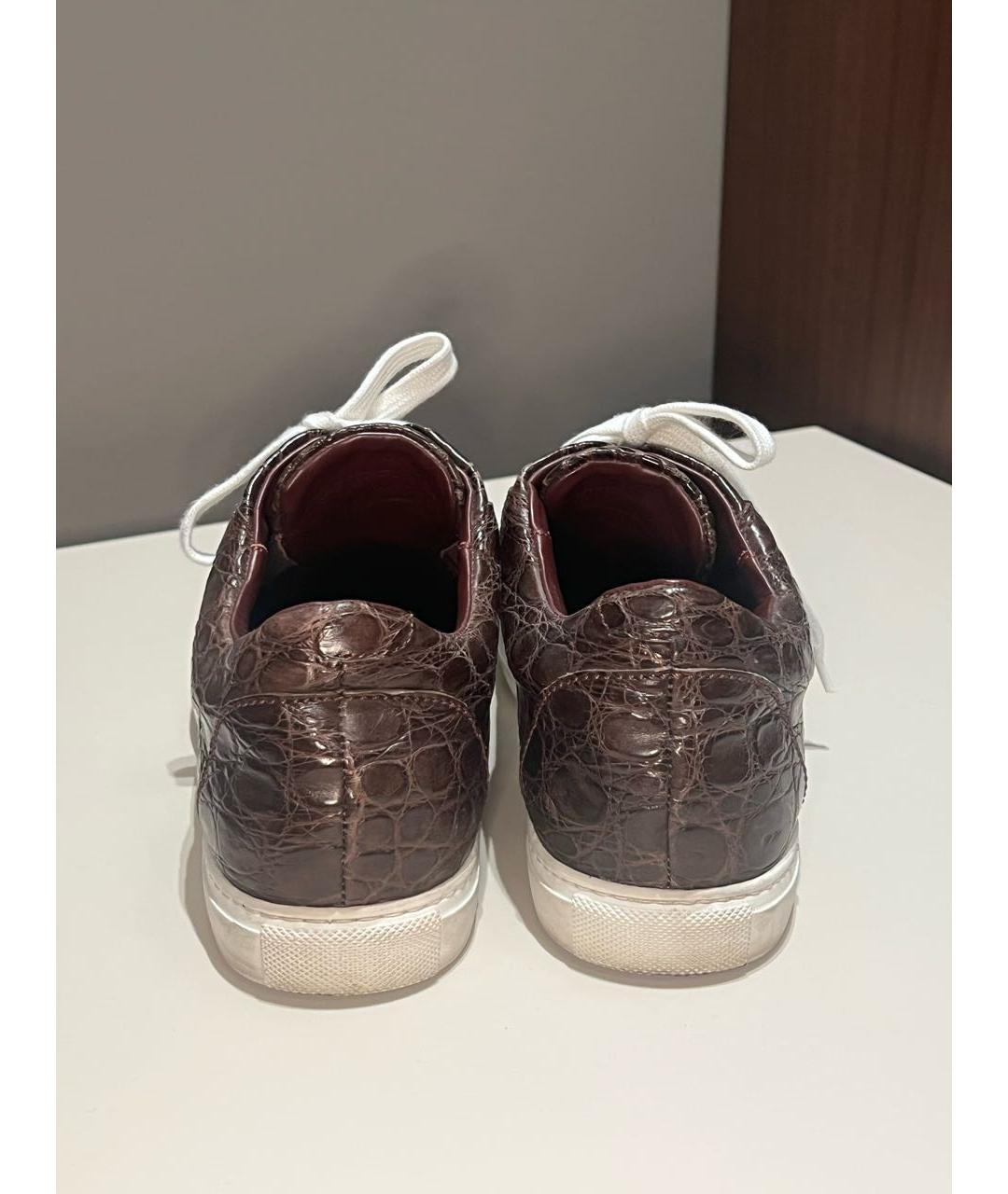 BRIONI Коричневые кожаные низкие кроссовки / кеды, фото 4
