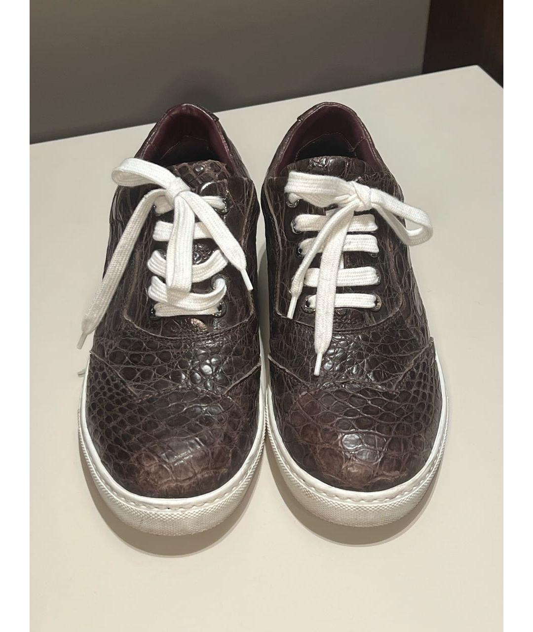 BRIONI Коричневые кожаные низкие кроссовки / кеды, фото 2