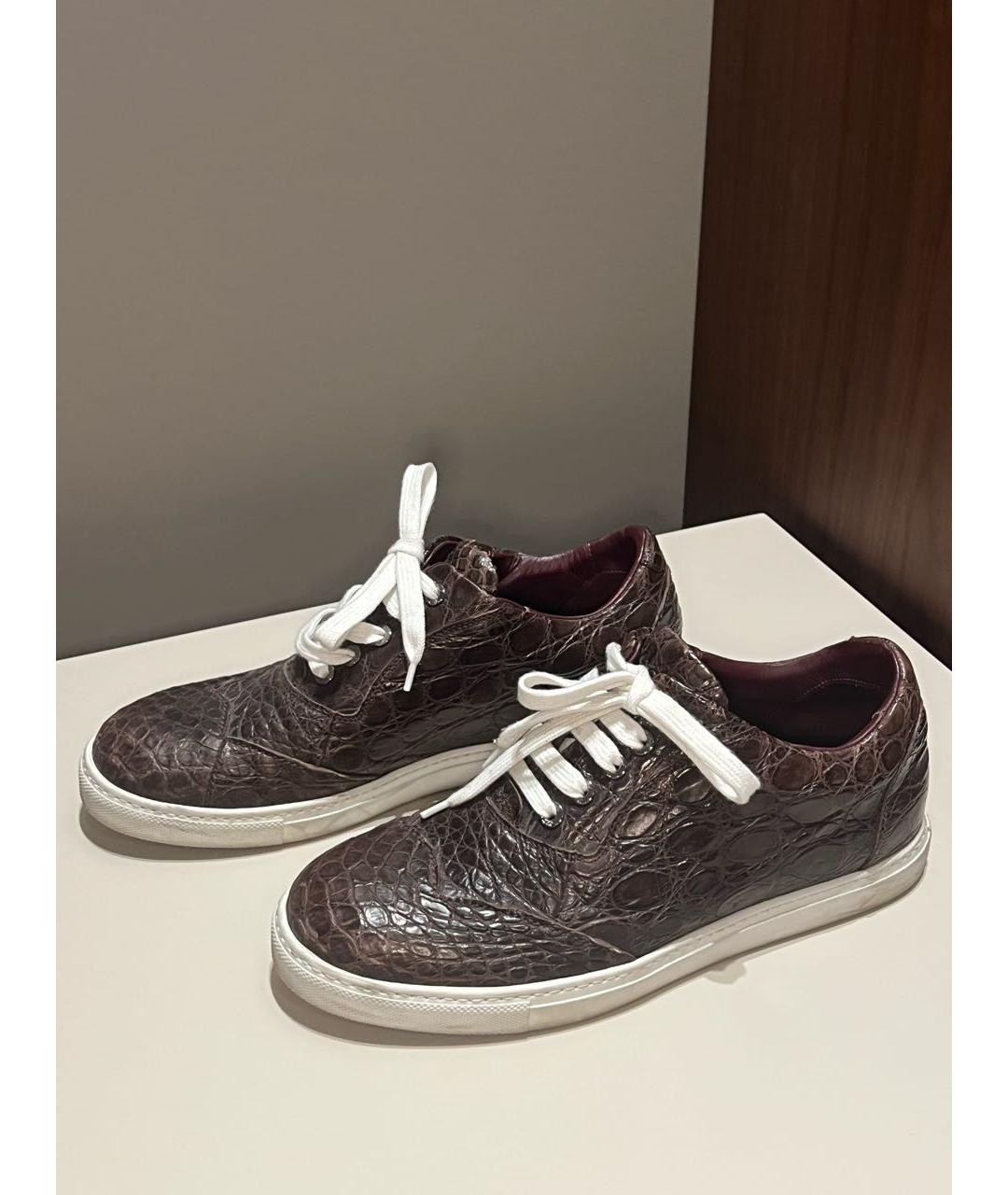 BRIONI Коричневые кожаные низкие кроссовки / кеды, фото 5