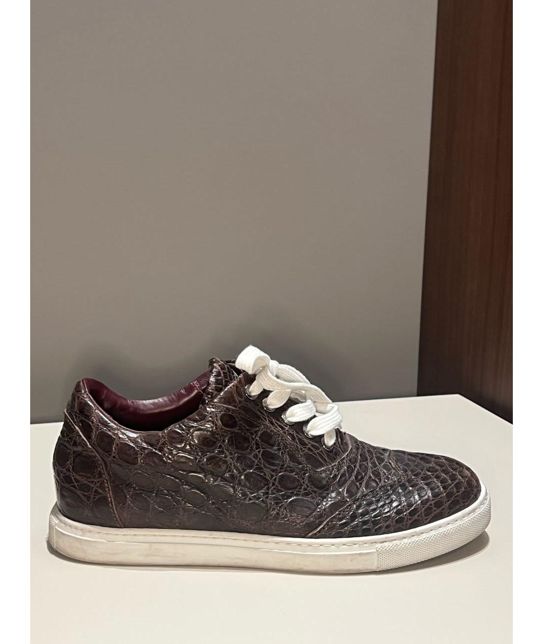 BRIONI Коричневые кожаные низкие кроссовки / кеды, фото 6