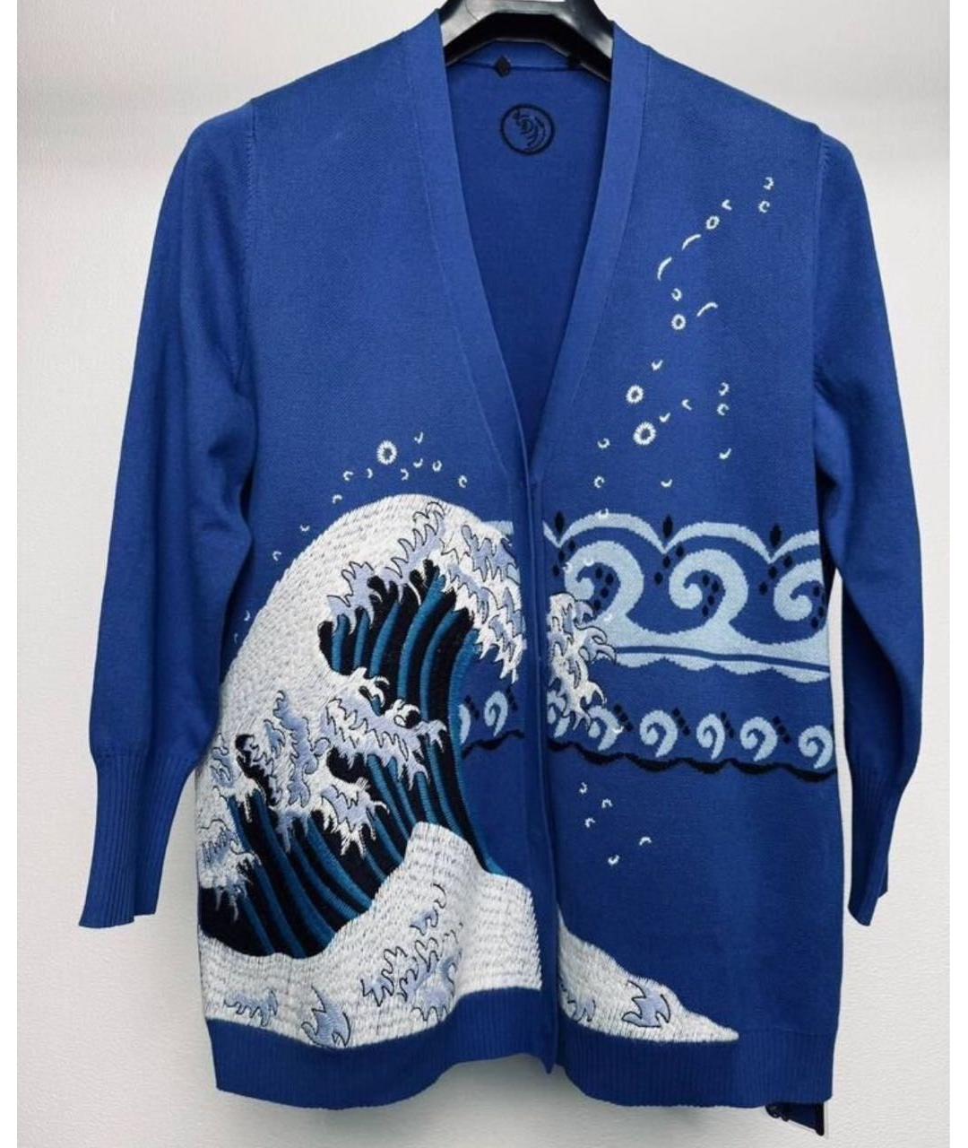 MAX MARA Синий хлопко-эластановый кардиган, фото 7