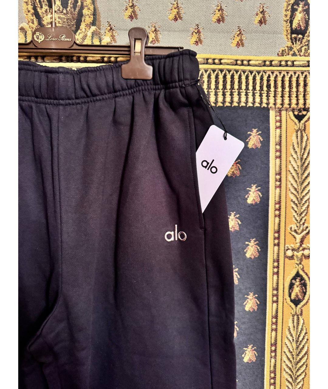 ALO YOGA Черные хлопковые прямые брюки, фото 4