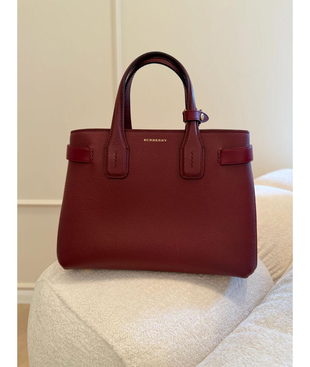 BURBERRY Бордовая кожаная сумка с короткими ручками, фото 8