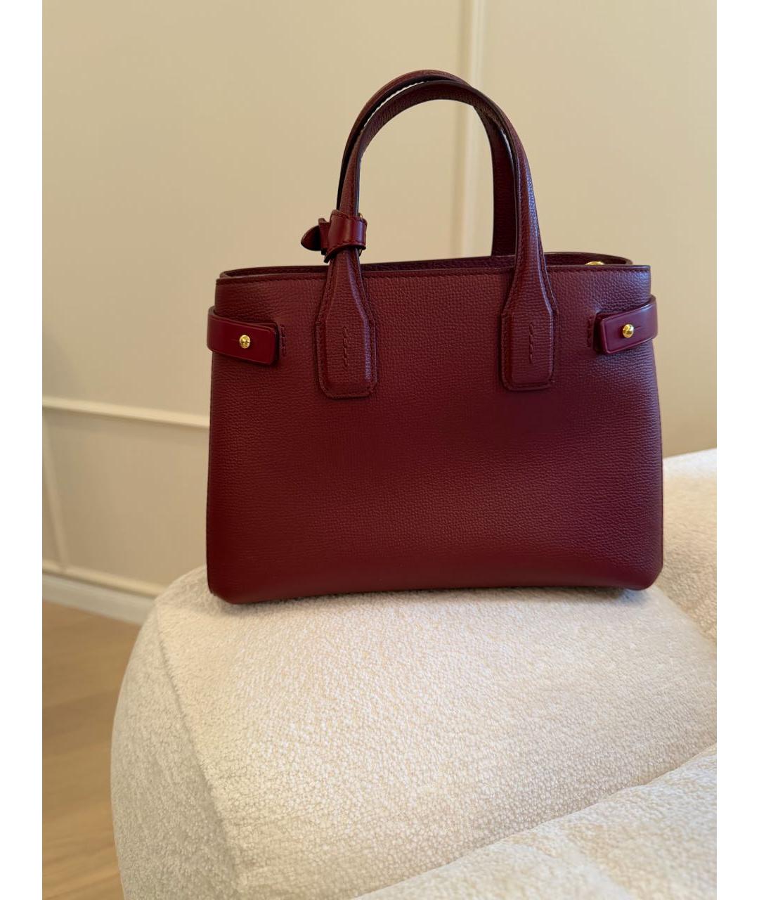 BURBERRY Бордовая кожаная сумка с короткими ручками, фото 2