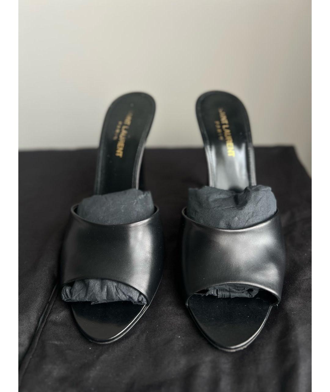 SAINT LAURENT Черные кожаные мюли, фото 2