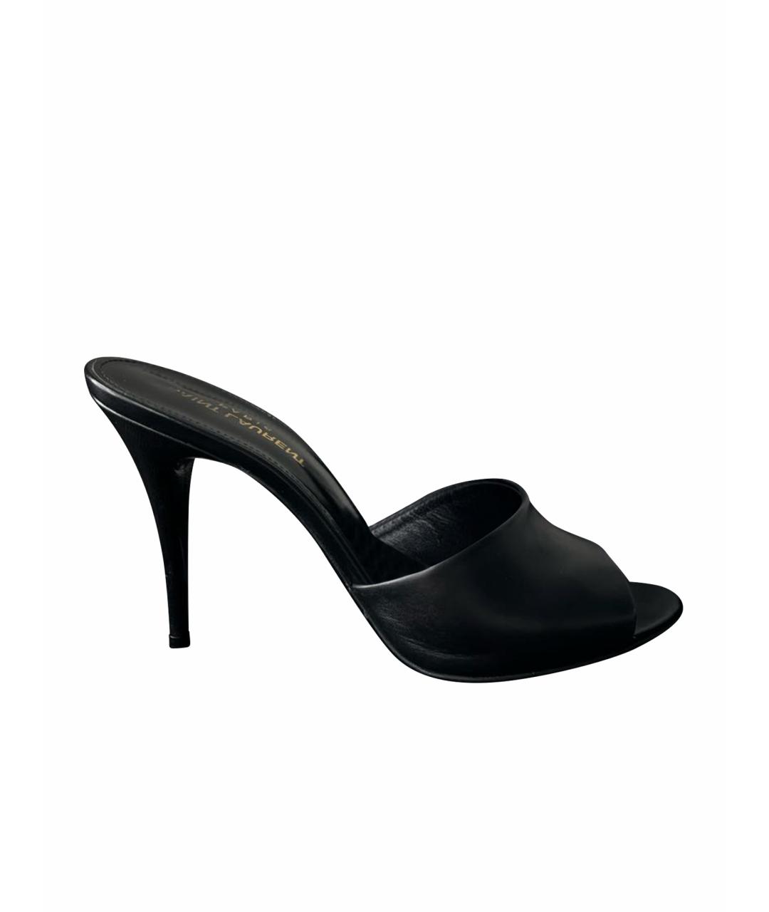 SAINT LAURENT Черные кожаные мюли, фото 1
