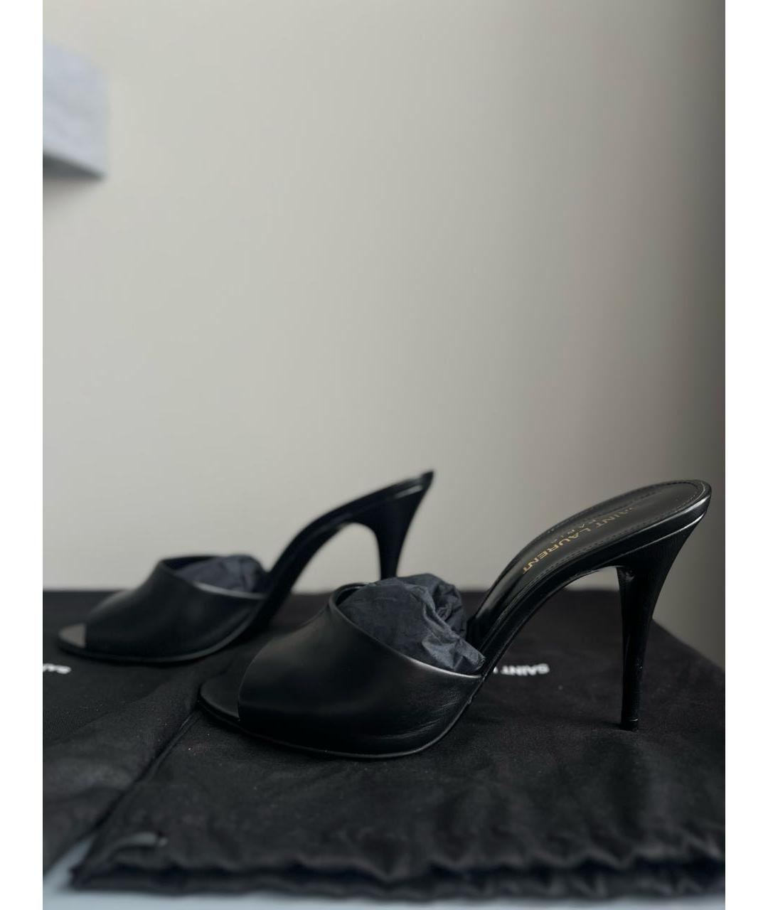 SAINT LAURENT Черные кожаные мюли, фото 9