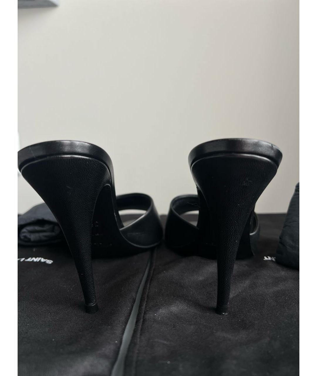 SAINT LAURENT Черные кожаные мюли, фото 3