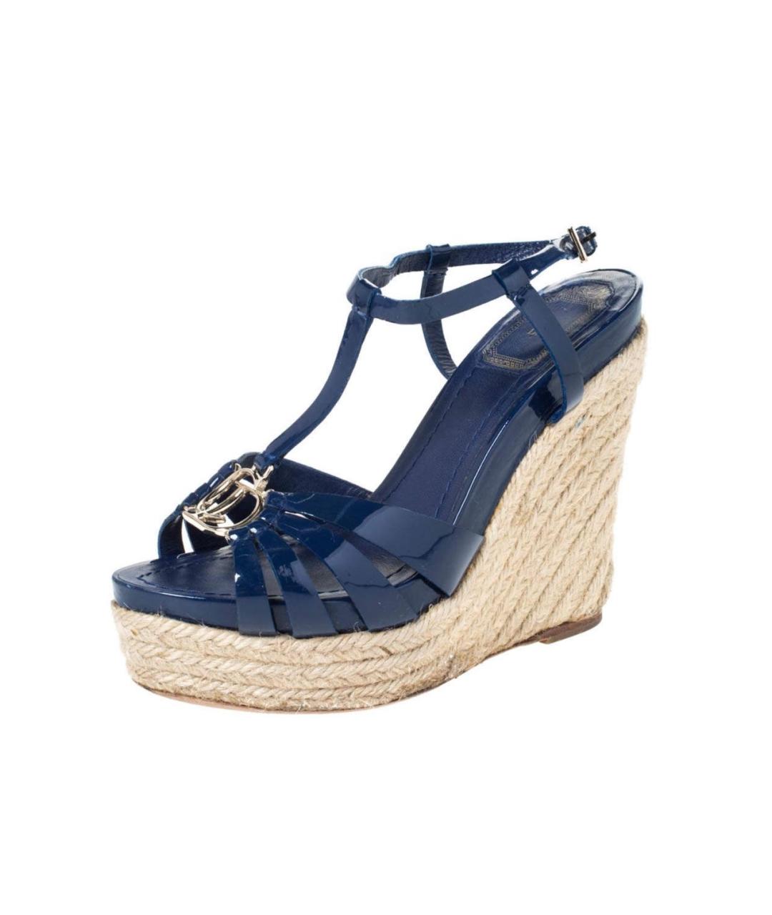 CHRISTIAN DIOR Синие босоножки из лакированной кожи, фото 9