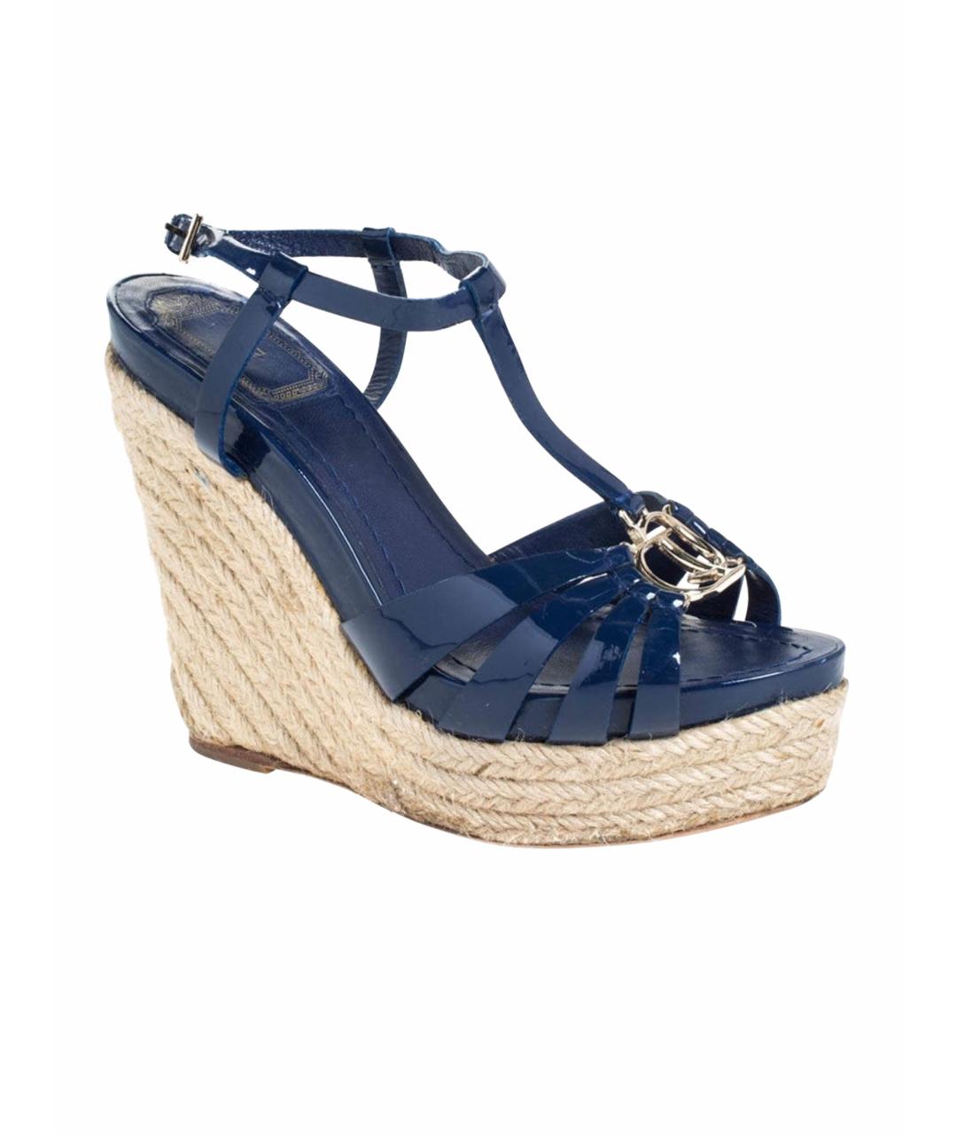 CHRISTIAN DIOR Синие босоножки из лакированной кожи, фото 1