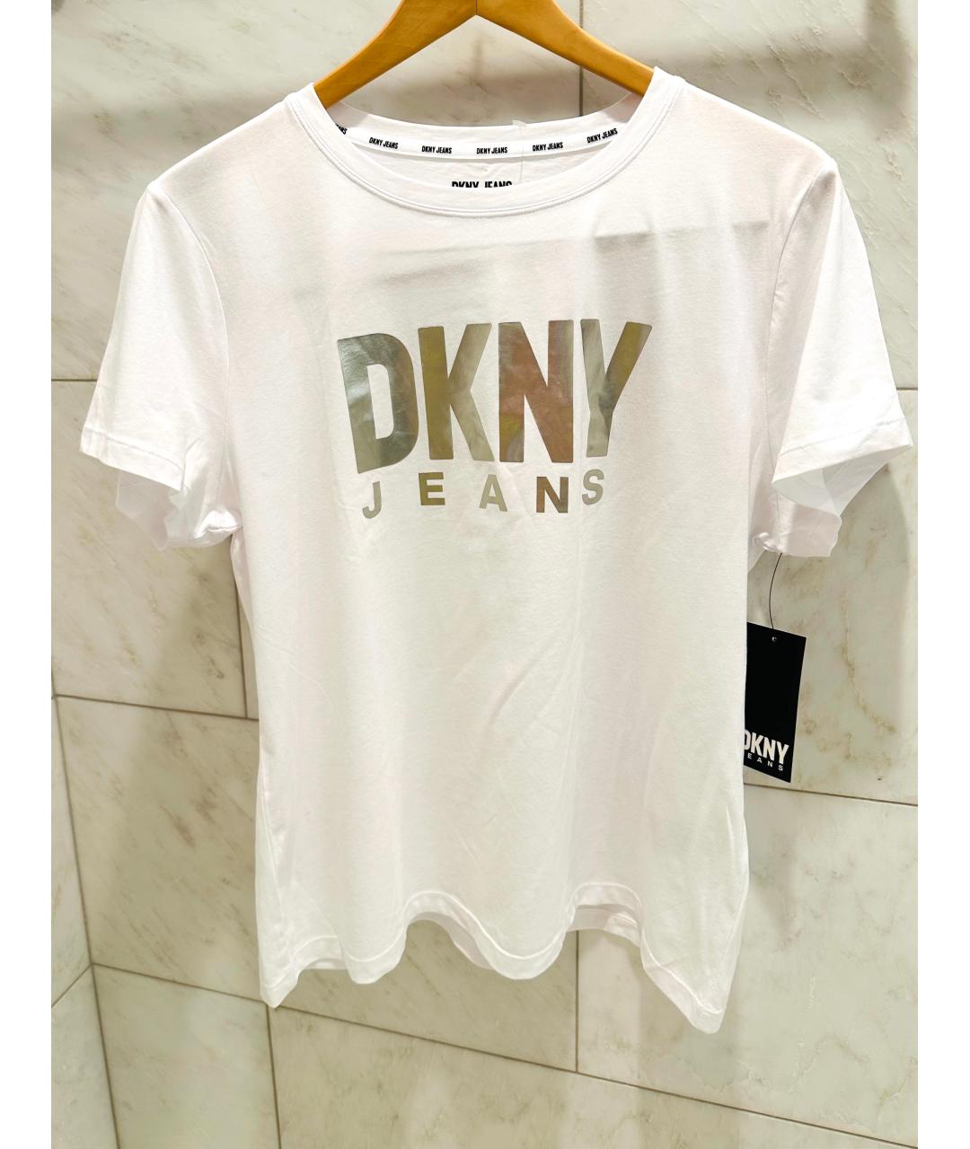 DKNY Белая хлопковая футболка, фото 6