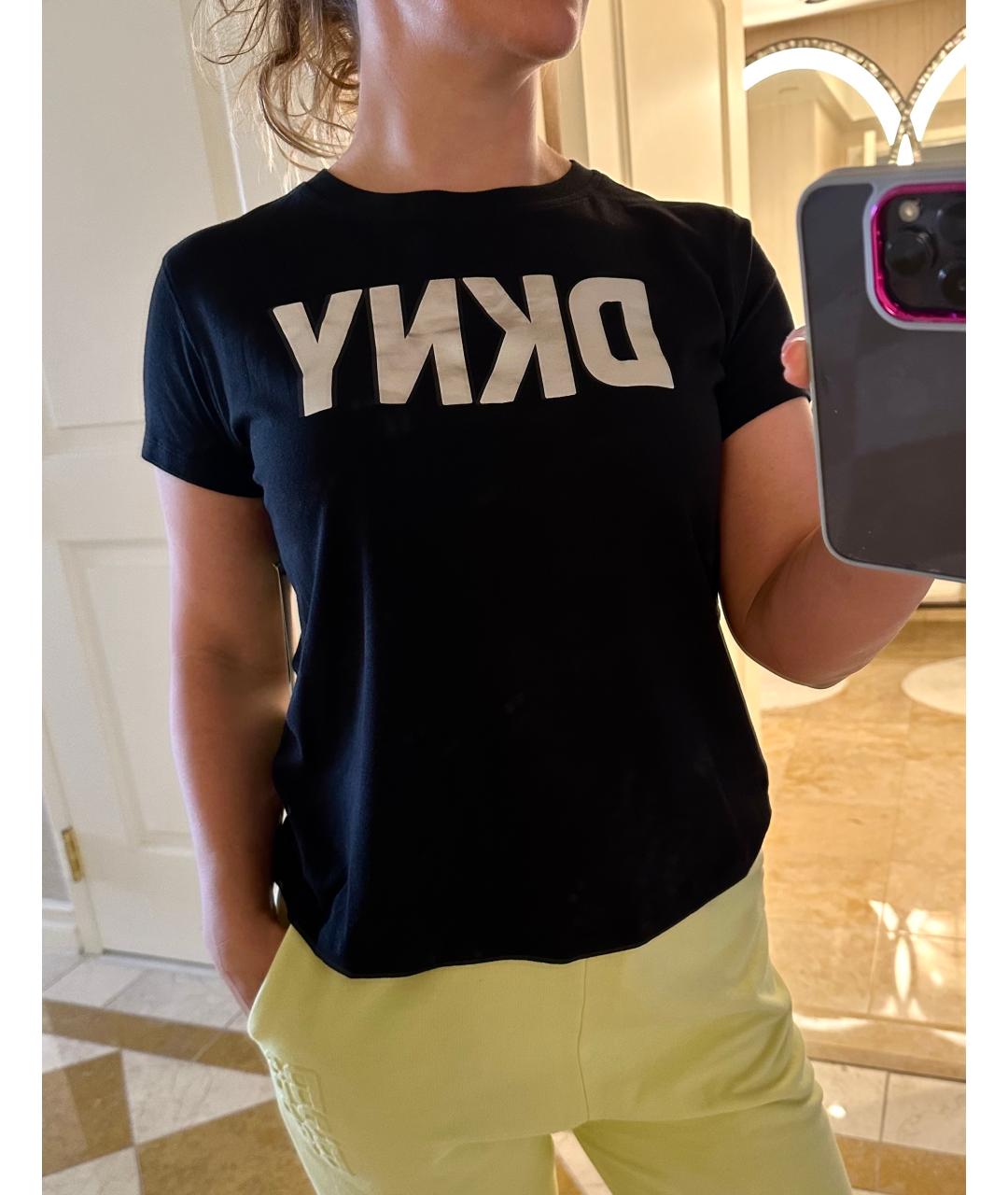 DKNY Черная хлопко-эластановая футболка, фото 2