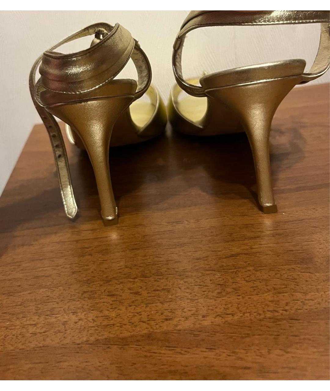 MANOLO BLAHNIK Золотые кожаные босоножки, фото 4