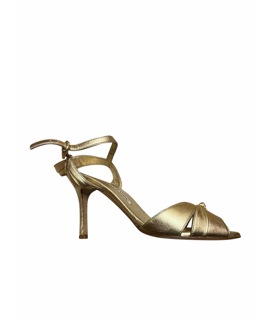 MANOLO BLAHNIK Золотые кожаные босоножки, фото 1