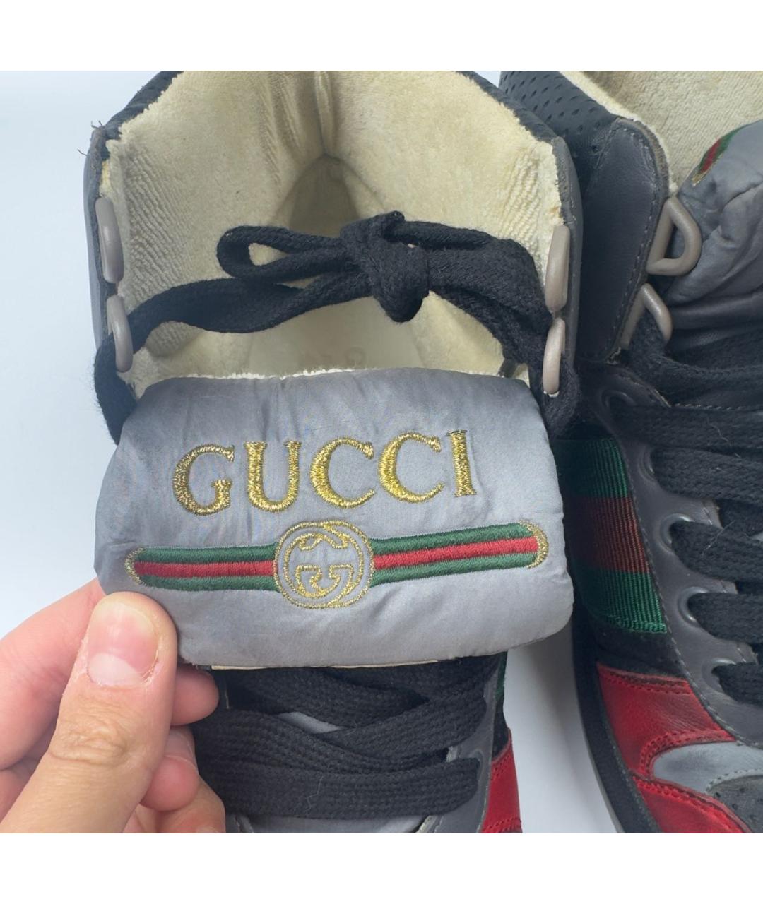 GUCCI Черные кожаные высокие кроссовки / кеды, фото 5